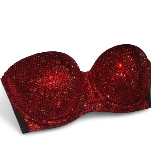 Crystal Classic Siam Red Glam Bling Strapless Bralet All Sizes New - Picture 4 of 16